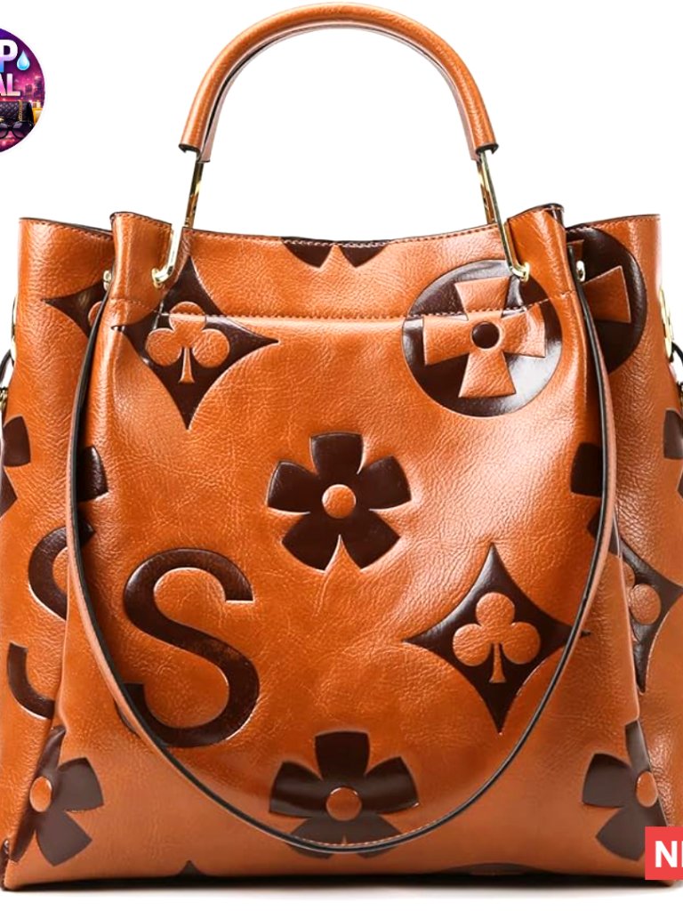 Faux Leather Floral Top Handle Handbag Set With Detachable Pouch